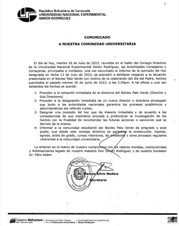 Comunicado de la UNERS