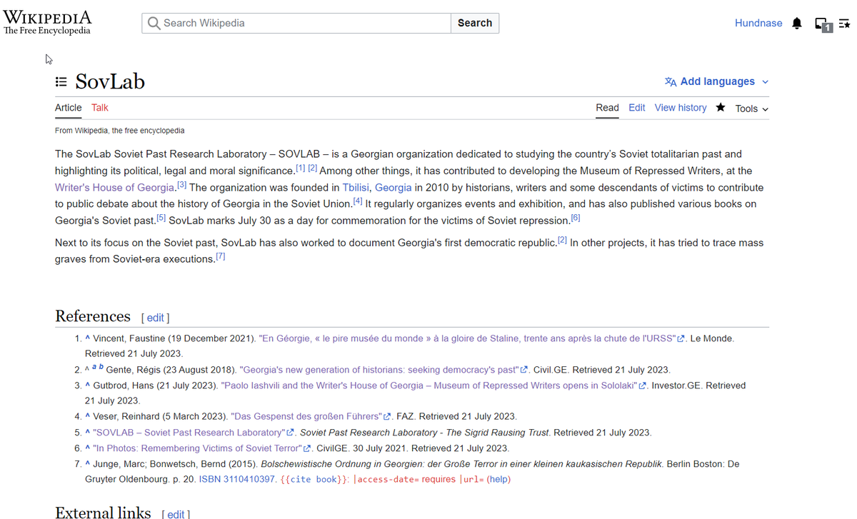 HansGutbrod's tweet photo. took 40 minutes, but entirely worth it -- trying to create an entry for @SovLab on Wikipedia that will stick. 
(Add away!)
#history 
@V_Caucasologist (thx to @CivilGe for sources)
https://t.co/ymHhR7wZTv https://t.co/27xpRyV4rB