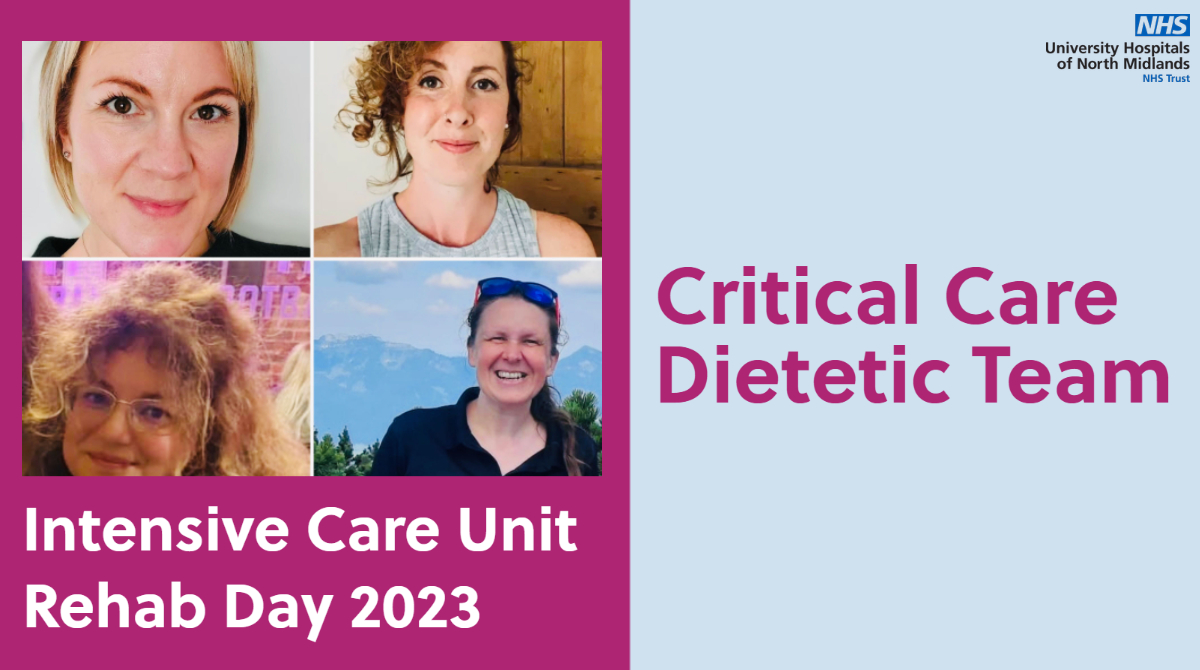 #ICURehabDay | Meet the Critical Care Dietetic Team 👏

The dietetic team ensure patients have individualised nutritional plans to meet their needs and requirements during the different phases of critical illness and rehabilitation to support their rehabilitation goals.