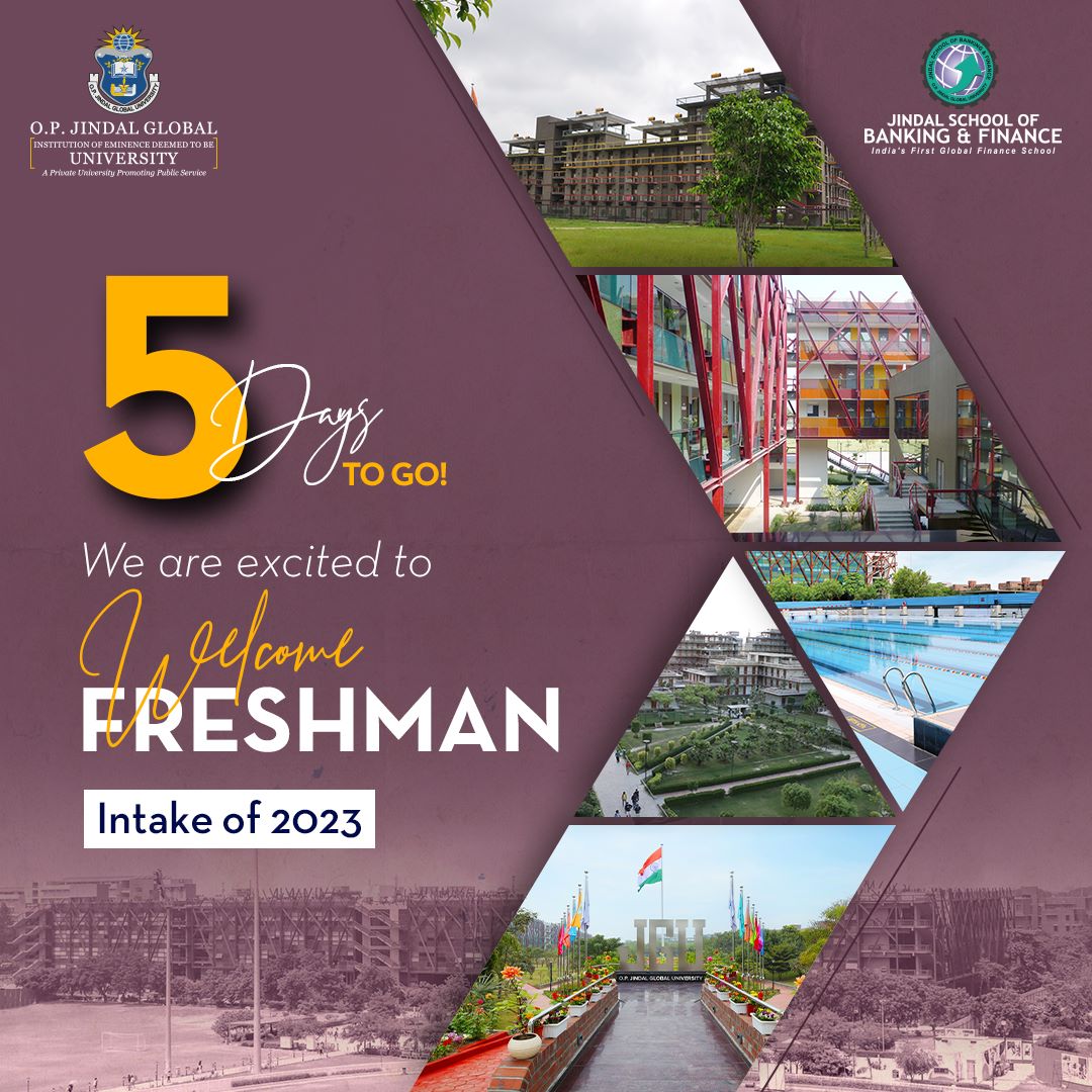 jsbfjgu's tweet photo. Only 5 days to go! Excitement is building up as we prepare to welcome the freshers of 2023 to Jindal School of Banking &amp; Finance (JSBF). Join us for a rewarding induction week from July 25 onwards, filled with academic excellence and abundant growth opportunities. 

 #JSBF https://t.co/lZs91AwJwY