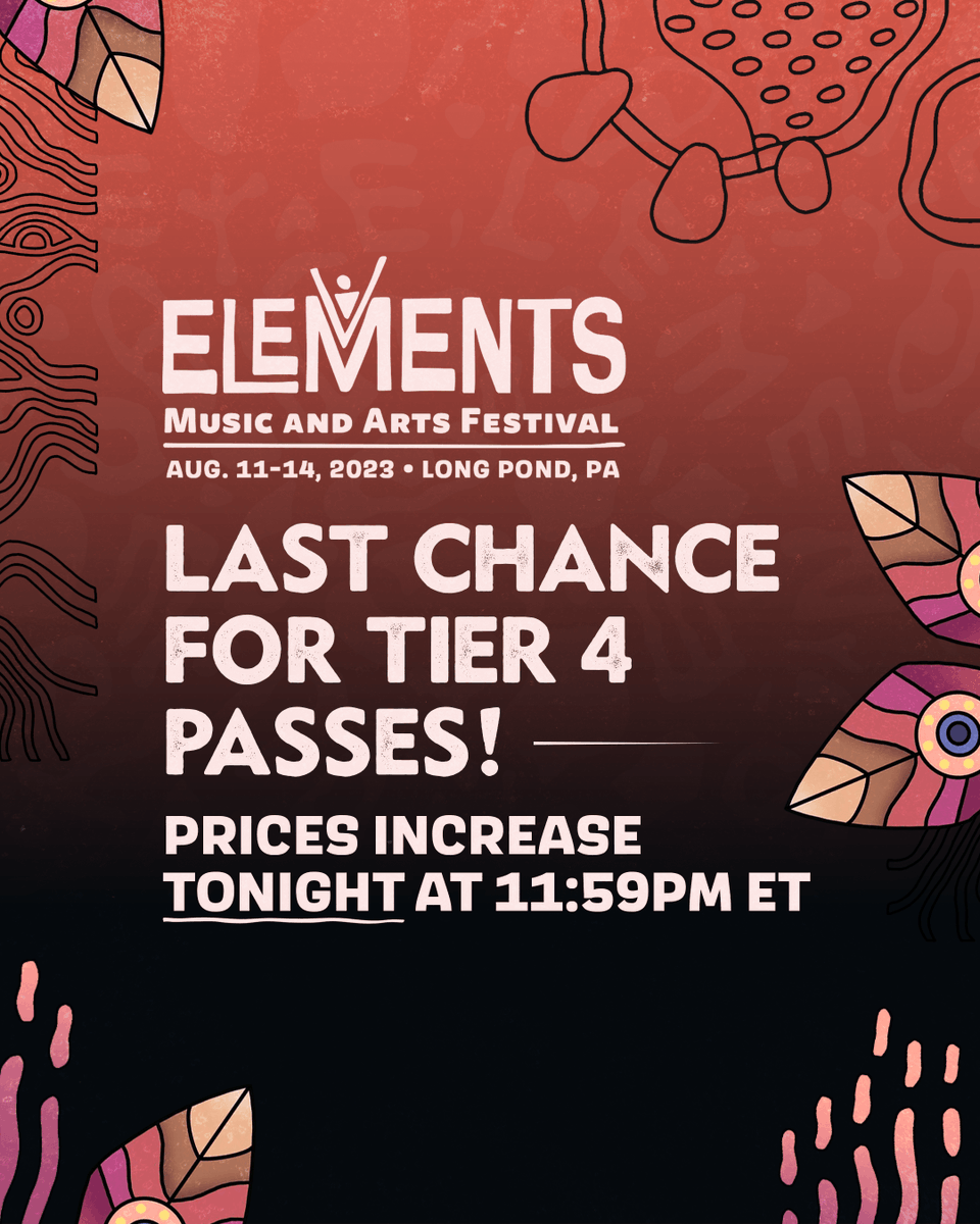 elementsfest_'s tweet photo. Last Chance! ๐จ Get your #EMF23 passes now before the price increase TONIGHT if you haven't already! Our favorite time of the year is only 20 days away ๐ Share the excitement and tag a friend who needs to be there with you! https://t.co/o44LaFRVtS