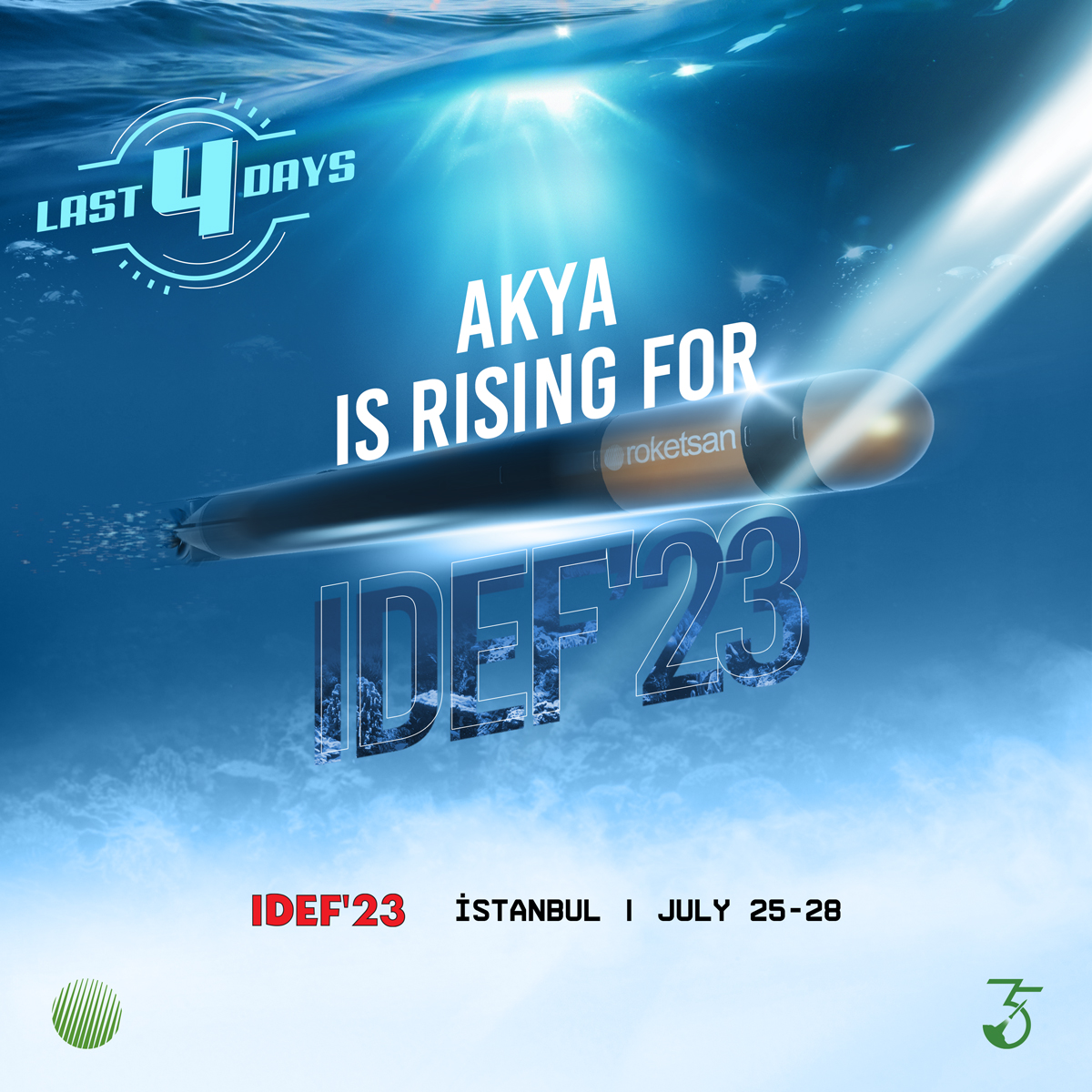 roketsan's tweet image. Last 4️⃣ to #IDEF23!

🚀 50+ km range
⚡ 45+ knots speed
⚓ Self/onboard guidance

Our power in seas around the globe, #AKYA will be at IDEF’23 on 25-28 July!

#RiseForTomorrow
#Roketsan
