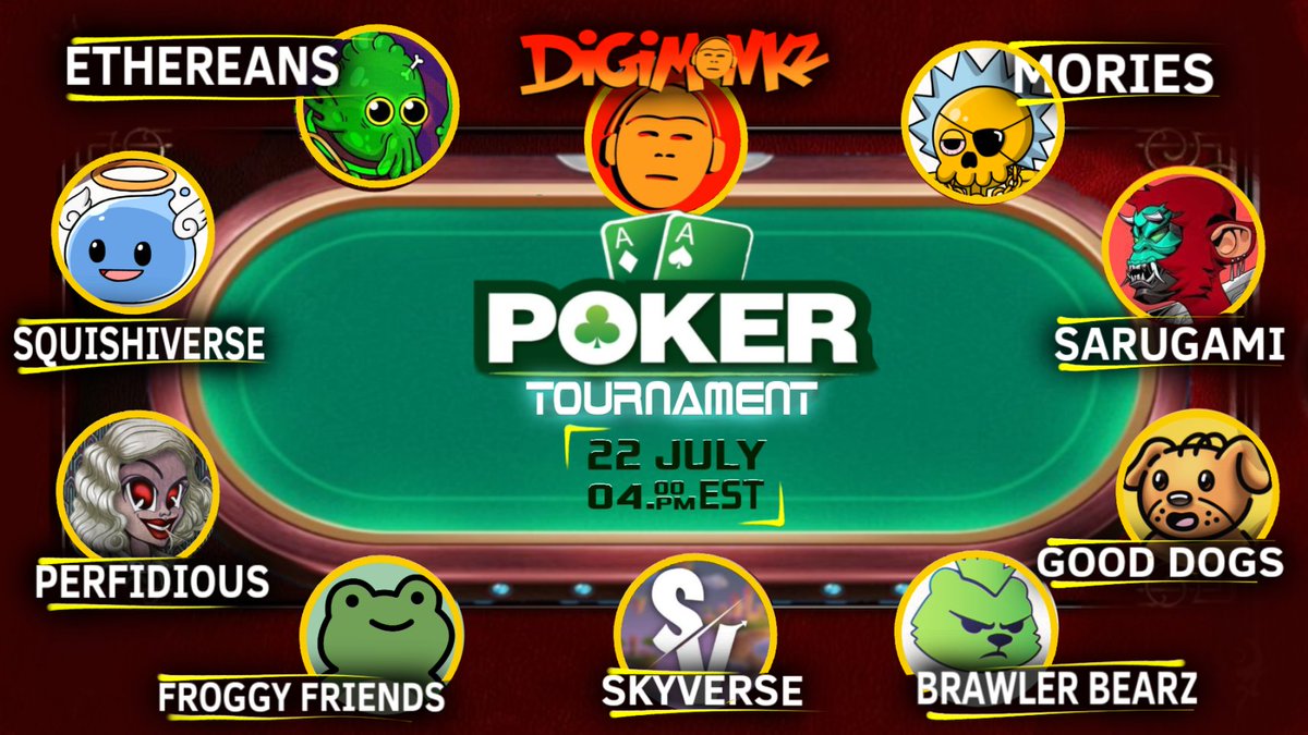Perfidious (@perfidiousnft) on Twitter photo Poker anyone? 😈🔥
Perfidious will be joining these foolhardy communities at the table Saturday, July 22nd 4pm EST.
@BrawlerBearz
<a href="/cryptomories/">CryptoMories News</a>
@squishiverse
@DigiMonkz
<a href="/theEthereans/">The Ethereans ⟠</a>
<a href="/FroggyFriendNFT/">meena</a>
<a href="/GoodDogsTM/">GOOD DOGS</a>
<a href="/SarugamiNFT/">⛩️ SARUGAMI 猿神 ⛩️</a>
@SkyVerseNFT
Head to discord for more details 🫡 Poker anyone? 😈🔥
Perfidious will be joining these foolhardy communities at the table Saturday, July 22nd 4pm EST.
@BrawlerBearz
<a href="/cryptomories/">CryptoMories News</a>
@squishiverse
@DigiMonkz
<a href="/theEthereans/">The Ethereans ⟠</a>
<a href="/FroggyFriendNFT/">meena</a>
<a href="/GoodDogsTM/">GOOD DOGS</a>
<a href="/SarugamiNFT/">⛩️ SARUGAMI 猿神 ⛩️</a>
@SkyVerseNFT
Head to discord for more details 🫡
