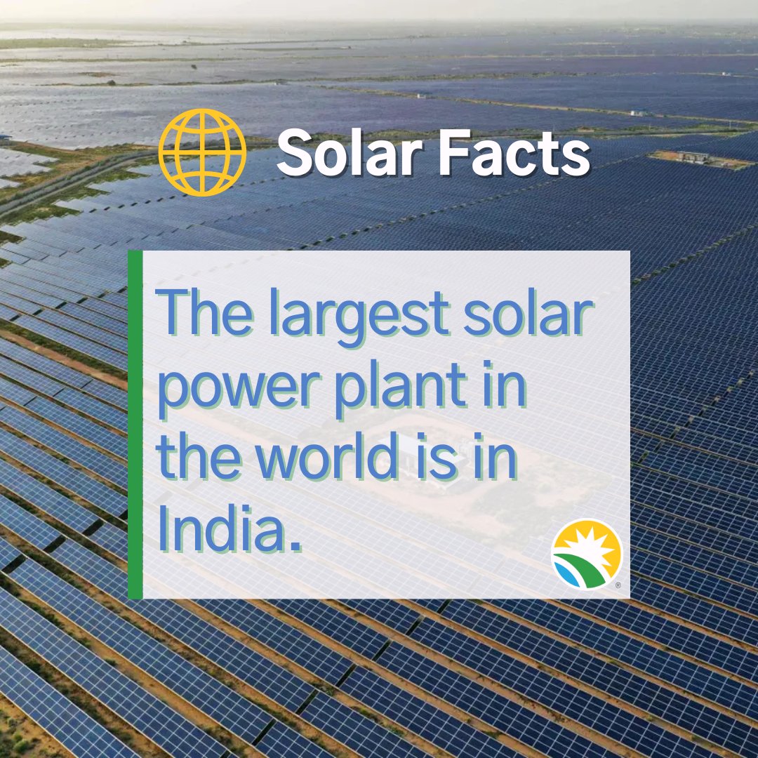 MCGreenBank's tweet photo. #DidYouKnow The largest solar power plant in the world is Bhadla Solar Park in India, covering an area of 14,000 acres and generating 2.2 GW of electricity?
Thanks to #SolarFactFriday, now you know!
Thinking of going #solar? Visit https://t.co/xlIADQqvLT to learn more. https://t.co/E76wihQkZF