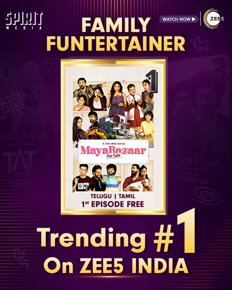 UrsVamsiShekar's tweet photo. The Family entertainer
#MayaBazaarForSale Trending 1️⃣ on @ZEE5Telugu 😍😍😍

Don't miss this hilarious one 🙌❤️‍🔥

#MayaBazaarOnZee5 #PainaPataramLonaLotaram

@SpiritMediaIN @miragemedia_ind @pnavdeep26 https://t.co/W9mYS18Jg7