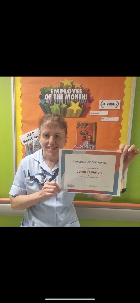 Congratulations to Janet our June Employee of the Month. Nominated by her colleagues for great team work during a difficult shift. Well done Janet. 🌟