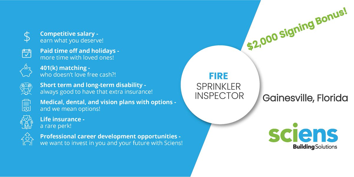 SciensSciens's tweet image. Earn $2K today by joining our Gainesville team!
Apply here: recruiting2.ultipro.com/SCI1004SCBU/Jo…
#scienscareers #sciensproud #SigningBonus #firelifesafetyjobs #Gainesvillejobs #firesprinklerinspector #protectbusinesses #SaveLives