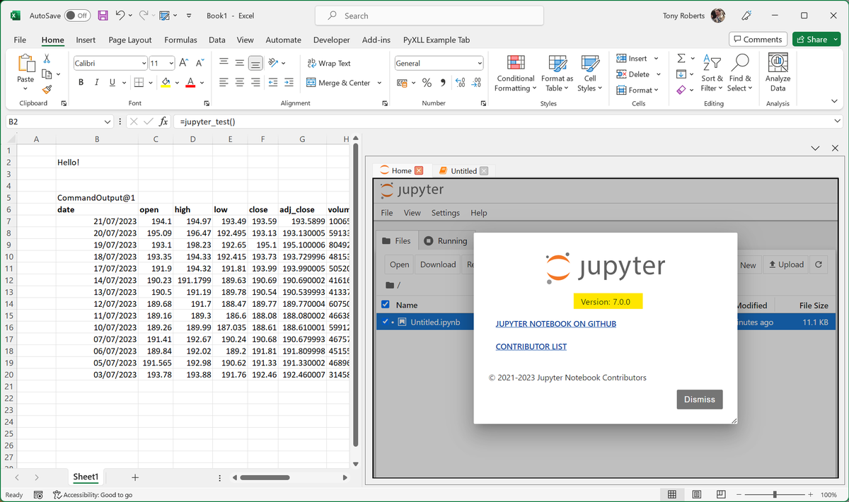 Jupyter Notebook 7.0.0 in Excel with PyXLL! Latest version available from PyPI pypi.org/project/pyxll-…
#pyxll #msexcel #jupyter #excel