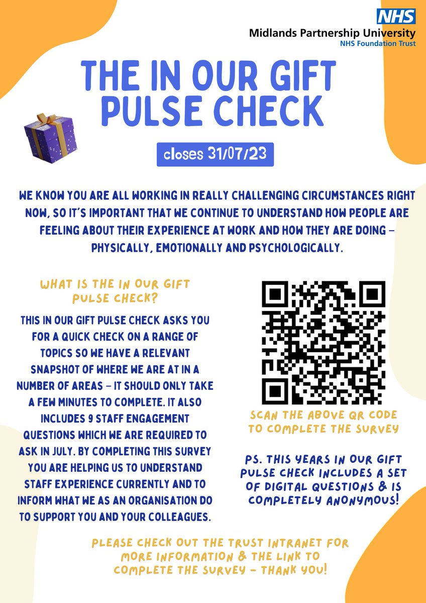 MpftDigital's tweet photo. Team @MPFTnhs👋

Join us for the In Our Gift July Pulse Check! 

Your feedback matters! Take a quick, anonymous survey to help us support you better. Let your voice be heard! 💙 

Click here to complete 👉https://t.co/GLfMpmG0Z9

Closes 31/07/2023 

#Feedback #Support #Survey https://t.co/GMkkCANkj3