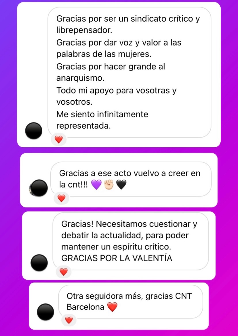 CNT_Barcelona's tweet photo. Desde el pasado sábado no dejan de llegarnos mensajes desde diferentes localidades 🖤

Una pequeña muestra de muchos 👇 https://t.co/zlSuNAClws