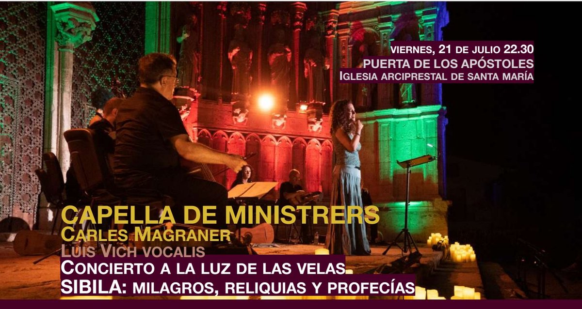 CorLluisVich's tweet photo. Esta nit a les 22:30 h. en Morella cantem amb @CDMinistrers "Sibila. Concierto a la luz de las velas" dins del @EarlyMusMorella https://t.co/WdGpFPZ5EW