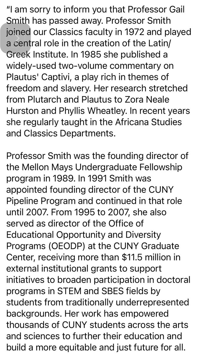 Take a moment to honor Prof Gail Smith.  Read her career.  It is a privilege to have worked along side her. @cuny <a href="/BklynCollege411/">Brooklyn College</a> <a href="/GC_CUNY/">The Graduate Center</a>
