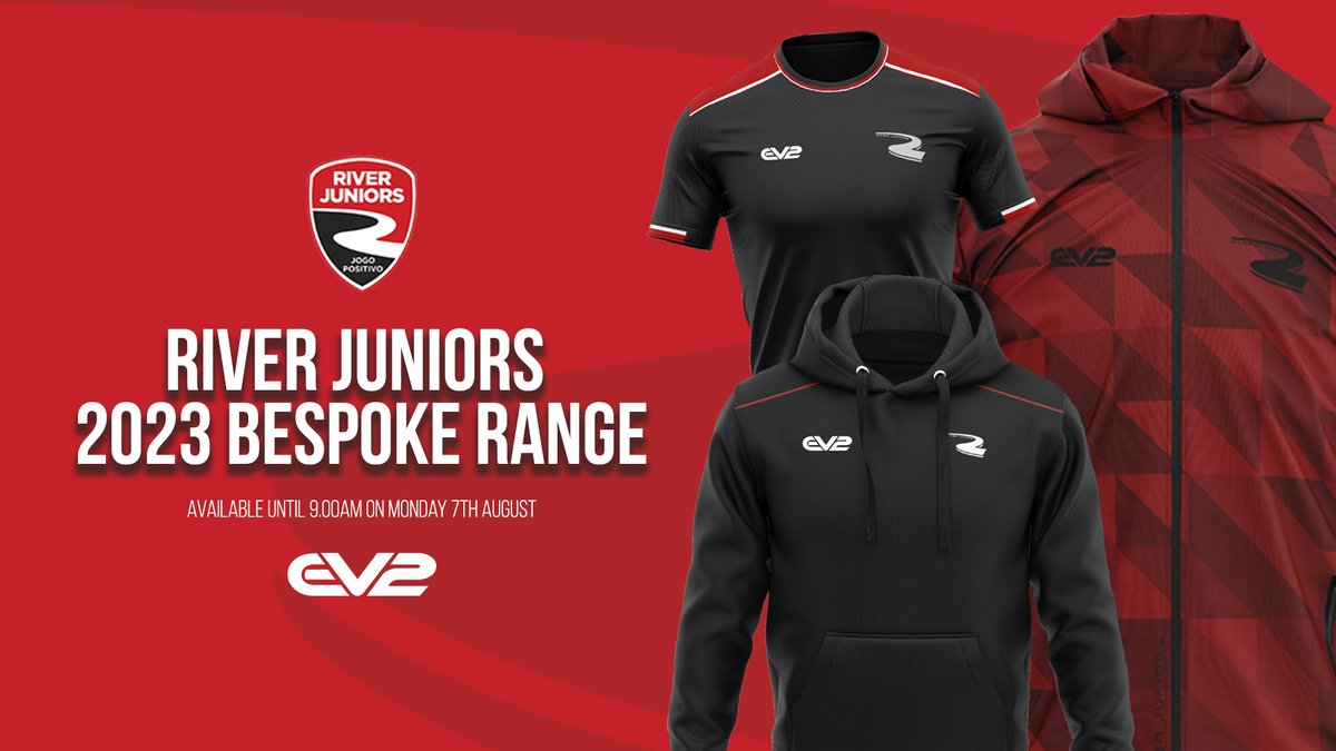 RIVER JUNIORS 2023 BESPOKE RANGE JUST DROPPED 🔥🔴 A number of new products have landed in the @River_Juniors club shop! The order window will be open until 9.00am on Monday 7th August: bit.ly/EV2RJFC #EV2 | #DesignWithoutLimits