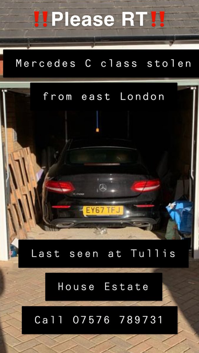 shewasafairree's tweet photo. My car was stolen in East London and the police haven’t been able to help sadly 💔 Please RT and call 07576 789731 with any info. 
Mercedes C Class C200
Registration No: EY67 TFJ
Colour: Black
Brown leather interior. 
There’s a tear in the leather on the drivers seat❗️ https://t.co/4mLO0whnUE