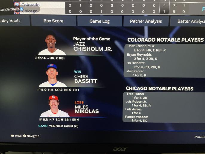 ASB_Cubs's tweet photo. Game 19 - Back in action after a couple off days, The Cubs were unable to solve the wizardry of Chris Bassitt and fall 4-1 to the Rockies. Hovering right around the .500 mark, it's time for the Cubs to kick into another gear if they hope to make the playoffs in S3. https://t.co/CtF3MTWLdG