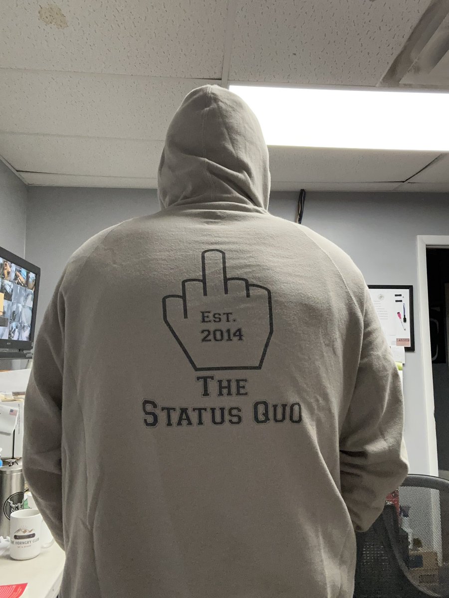 BasilsSportsBar's tweet photo. Happy Friday... sporting the oldie but goodie #FuckTheStatusQuo hoodie! #weekendvibes https://t.co/KjHJFHxVVm