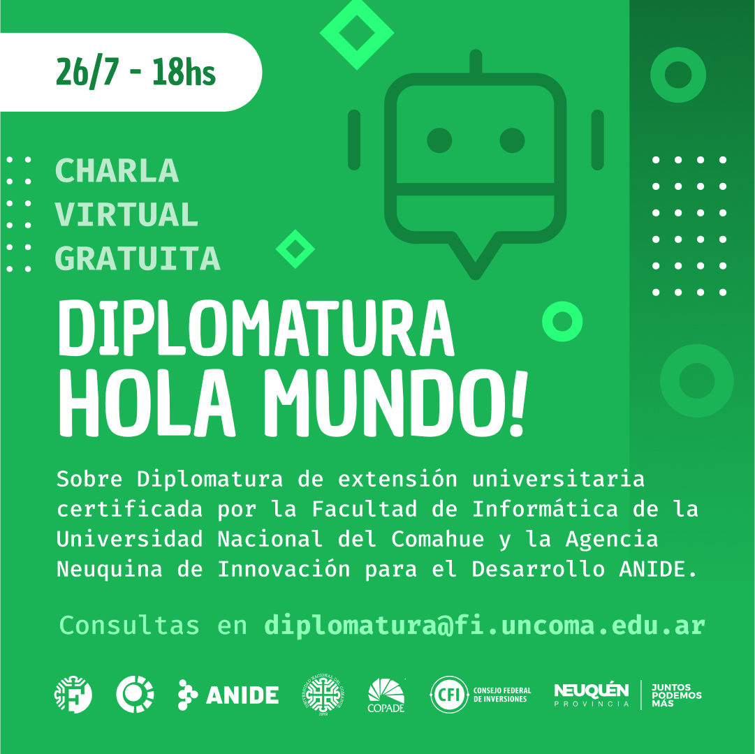 ANIDEneuquen's tweet photo. 🗓️ Sumate a la charla virtual gratuita junto a la @faiuncoma y @ANIDEneuquen
Podes enviar tu consulta a diplomatura@fi.uncoma. https://t.co/W1AOlqXv9r
#ANIDE #Innovacion #ciencia #tecnologia #creatividad #EconomiaDelConocimiento #neuquen #patagonia #programacion https://t.co/7dHHZxkTv4