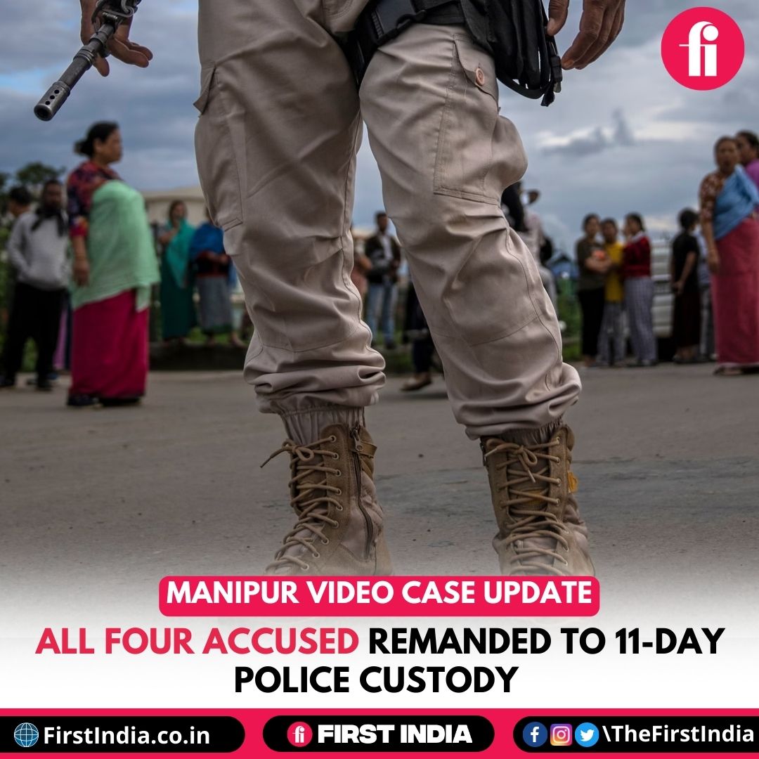 thefirstindia's tweet image. Manipur police on Friday said all four accused of parading two tribal women naked in Kangpokpi district have been remanded to 11-day police custody.

#Manipurviolence #remand #accuse #justice #Kukicommunity #Meiti #tribals #horrific
