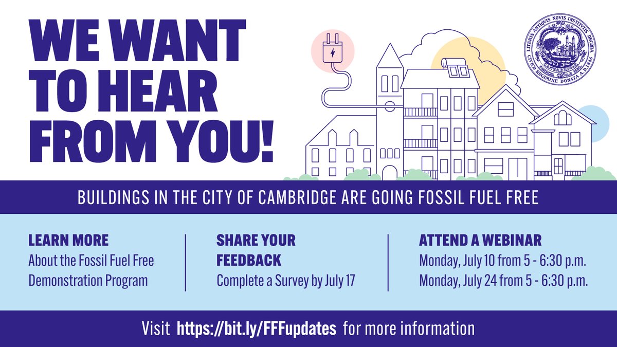 The City of Cambridge is working to adopt an ordinance that will require new buildings and buildings undergoing a major renovation to eliminate the use of fossil fuels. Learn more by joining our upcoming webinar on July 24 - cambridgema.gov/CDD/zoningandd… #CambMA