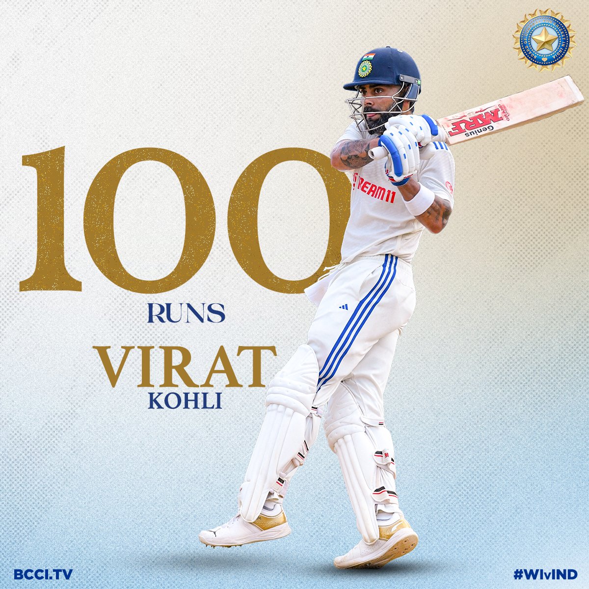 A magnificent CENTURY by <a href="/imVkohli/">Virat Kohli</a> in his landmark game for #TeamIndia 👏👏 

This is his 29th 💯 in Test cricket and 76th overall 🫡

#WIvIND