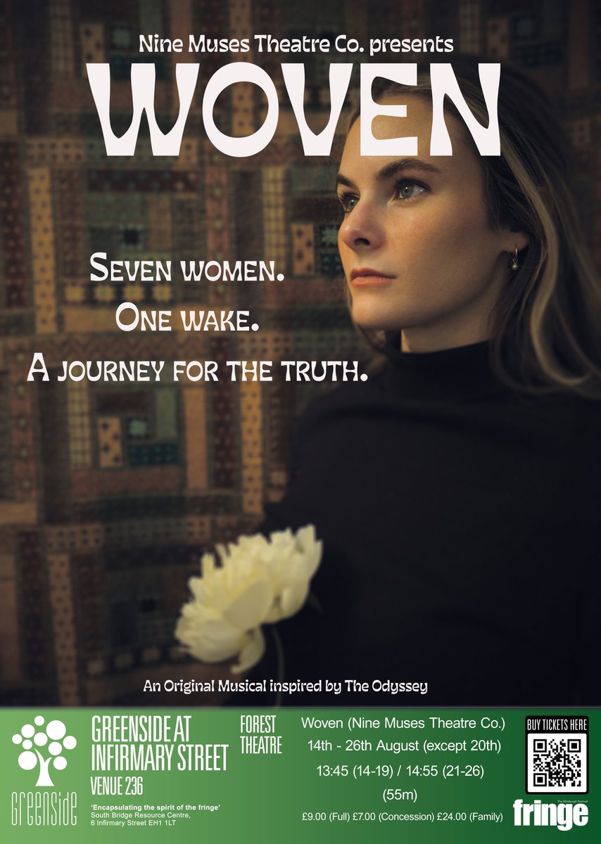 Hey <a href="/edfringe/">Edinburgh Festival Fringe</a>, it's #QuickFlyer Friday!

Woven is an original musical inspired by The Odyssey - created, directed and performed by women! Seven women attend a wake where they discover their lives are intertwined...🧶

Get your tickets here! tickets.edfringe.com/whats-on/woven