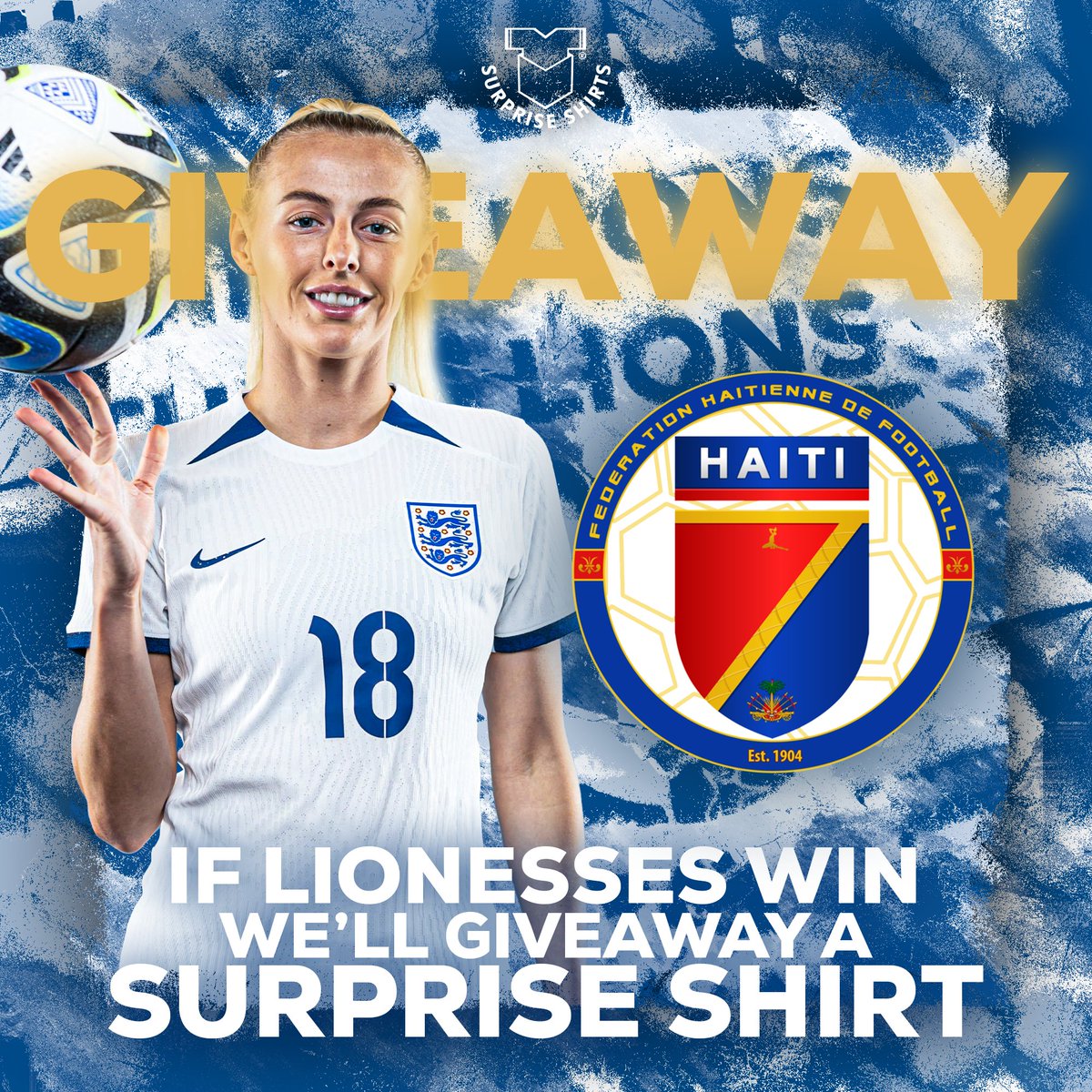 It's time for a GIVEAWAY! 😍 If the Lionesses beat Haiti tomorrow, we'll give away a surpriseshirts.co.uk mystery shirt! 🇭🇹👕 ♻️ Retweet ✅ Follow @SurpriseShirts That's it! Good luck 🏴󠁧󠁢󠁥󠁮󠁧󠁿 #LionessesDownUnder #Lionesses #FIFAWWC #BeyondGreatness