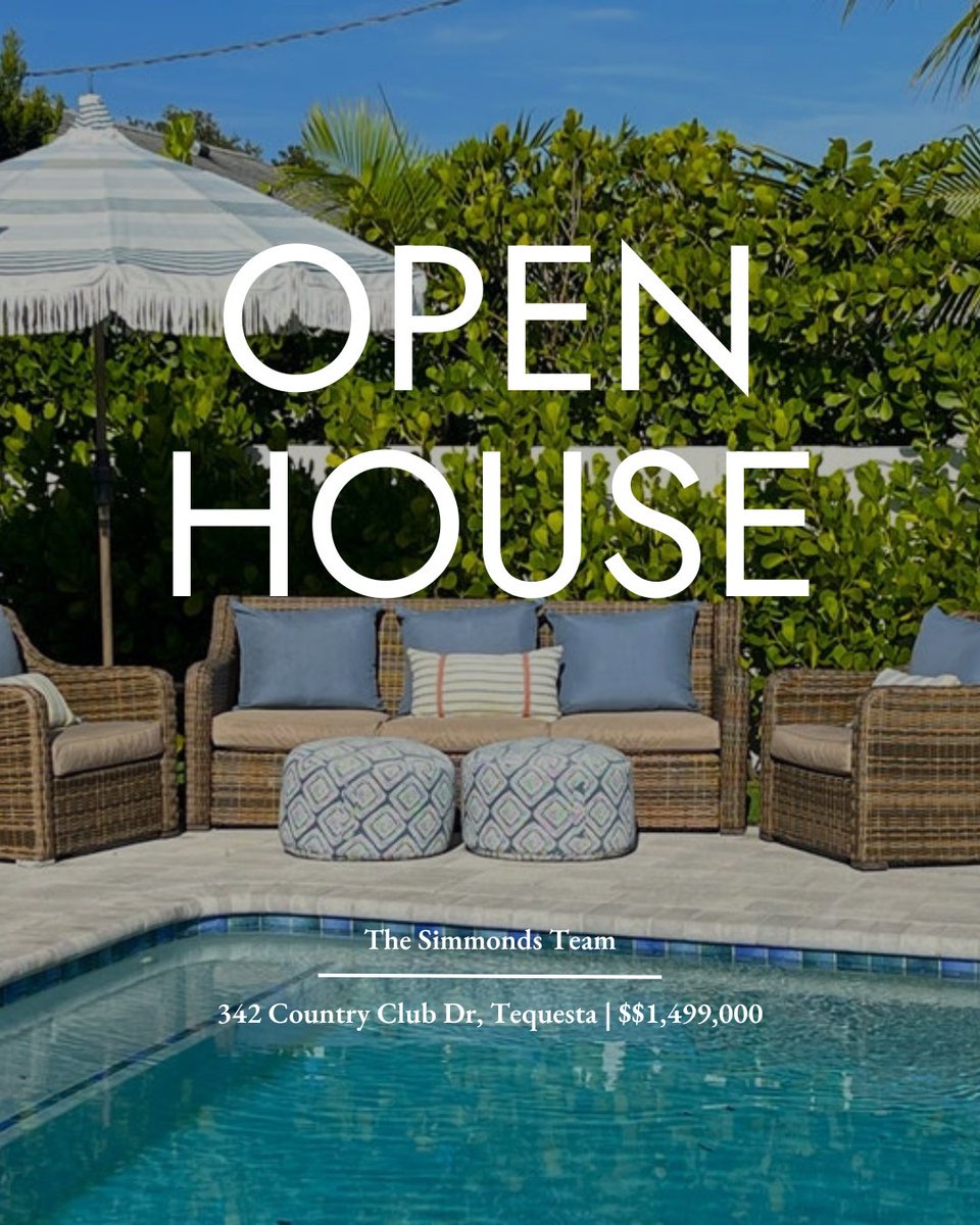 SimmondsTeam's tweet image. #OPENHOUSE &amp;amp; #PRICEIMPROVEMENT 342 Country Club Dr, Tequesta FL. Join us Sun, 7/23 from 12-2pm to preview this 5 bed, 3 bath, pool home that has been completely renovated! Impact windows, new roof, gorgeous pool and outdoor oasis. Now offered at $1,499,000. See you SUNDAY!