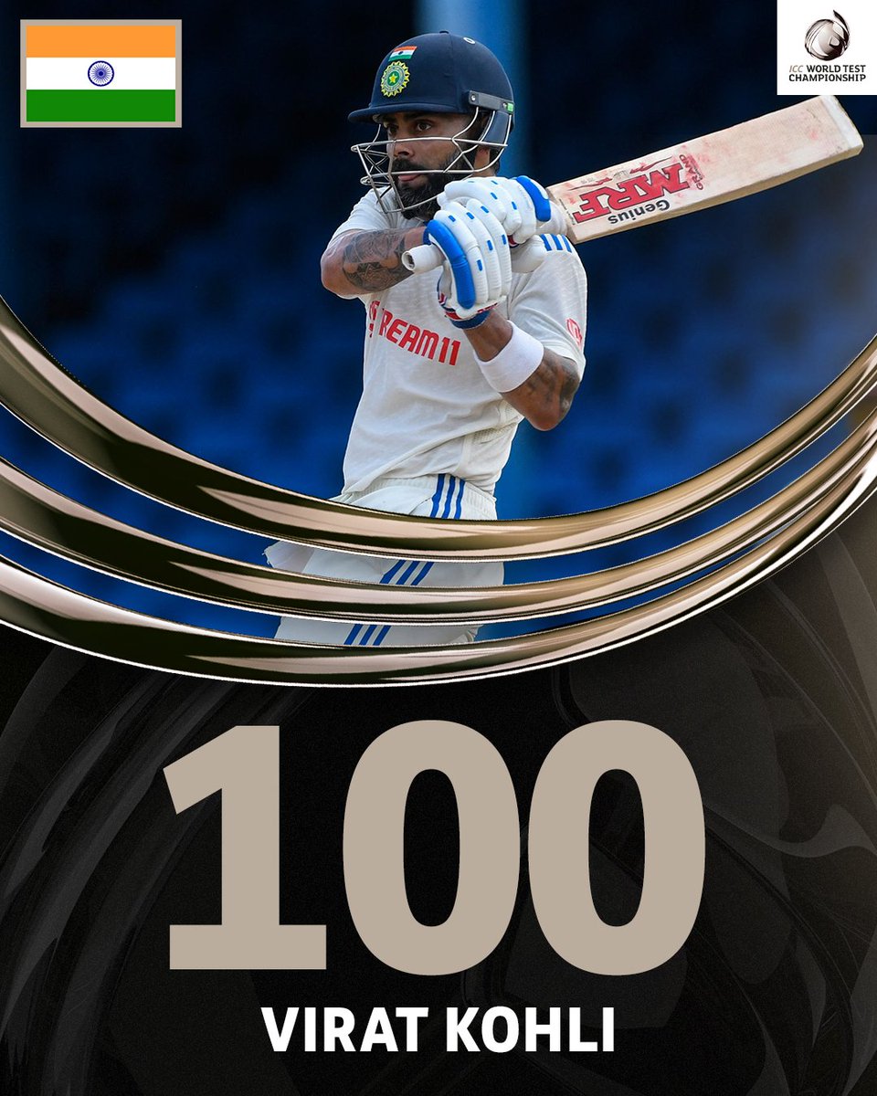 ICC's tweet image. Virat Kohli brings up his 29th Test century to go level with Sir Donald Bradman&apos;s tally 💯

#WTC25 | 📝 #WIvIND: bit.ly/44rq0tb