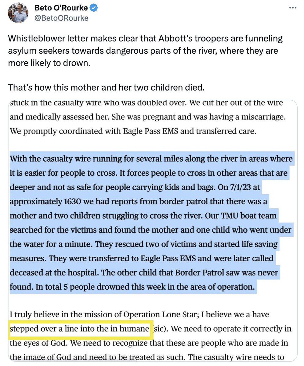 GeorgeTakei's tweet photo. Texas Governor Gregg Abbott's inhumane anti-migrant measures have led to the drowning deaths of at least 5 migrants including a mother and her two young children. We cannot allow this to continue. Please sign this petition to demand the Biden Administration step in and end his barbaric policies. https://t.co/dUyW0GgjKS