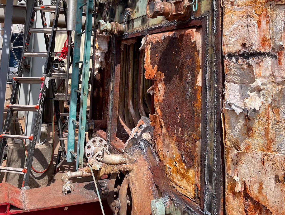 RasMech's tweet image. Our boiler repair team is hard at work tackling a BIG watertube boiler project in Kansas. The project includes recasting, new insulation, and new refractory front and rear walls for this unit. #coderepair #asme #steam #watertube #boilerrepair #industrial