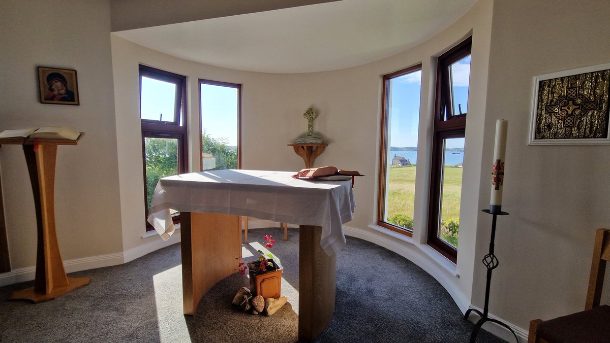 EileanIdhe's tweet photo. Pictures from this morning - sun rising circa 5am when I woke too early again; the oratory here at the Catholic House of Prayer during morning prayer; &amp; a peacock butterfly in the garden #isleofiona #islandlife #GodInAllThings #faith https://t.co/JqM3RCMCHR