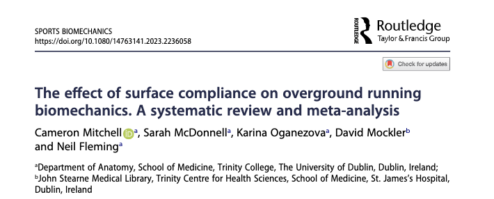 camrmitchell's tweet photo. Thrilled to share news of our publication of "The effect of surface compliance on overground running biomechanics. A systematic review and meta-analysis"  in Sports Biomechanics! @neilfleming84 @TrinityMed1  @sportsbiomechj @ISBSOFFICIAL https://t.co/RGUUcJ1H3G