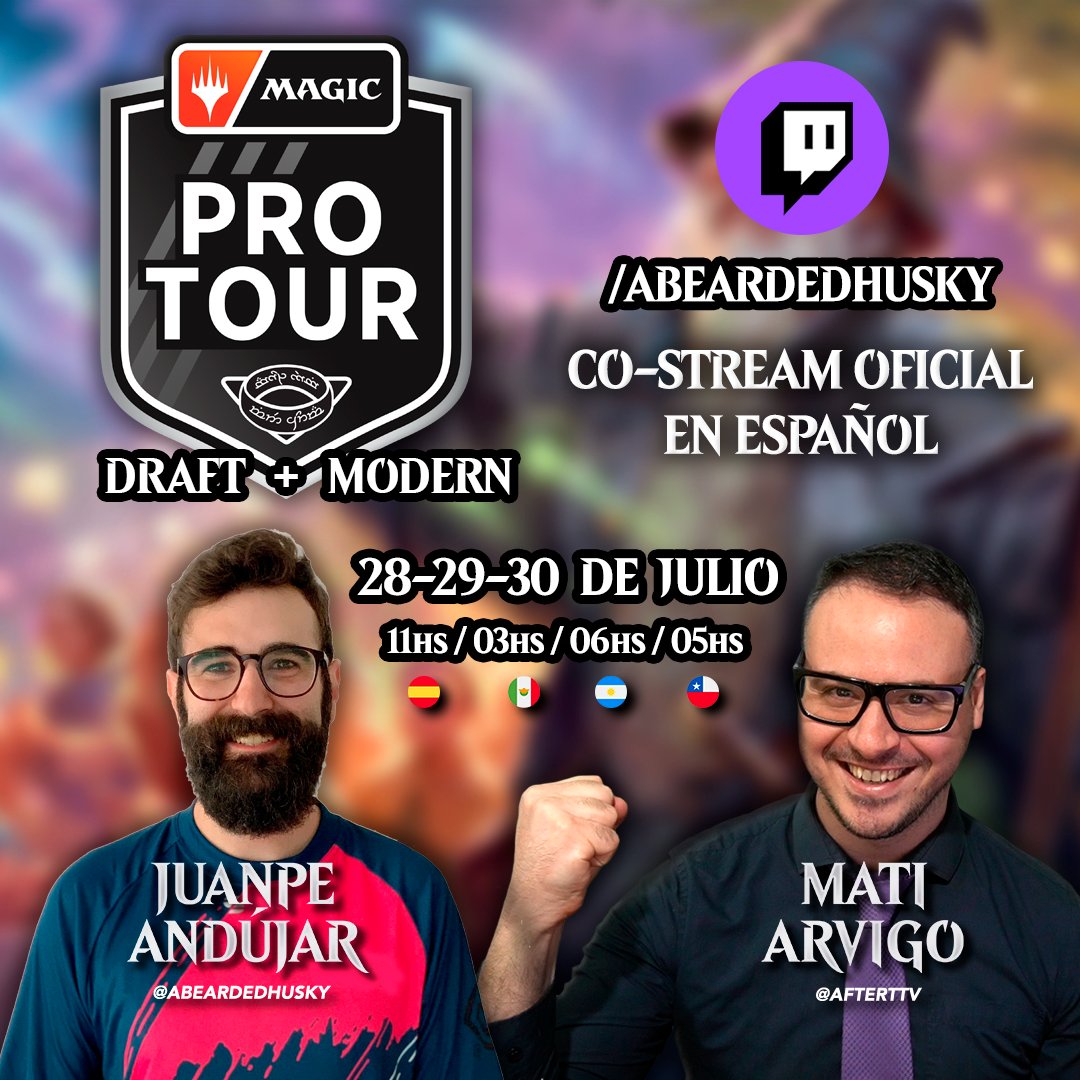 AfterTtv's tweet photo. Se viene un TREMENDO ProTour nada menos que en Barcelona, y hay Co-Stream Oficial en Español claroooo! 🥳 

Junto con @abeardedhusky (que va a estar en vivo en el evento 😱!) se nos viene un torneo como hace años no veíamos! Cita obligada! 

@wizards_magicES #PTLOTR #mcbarcelona https://t.co/k812E4Pm26