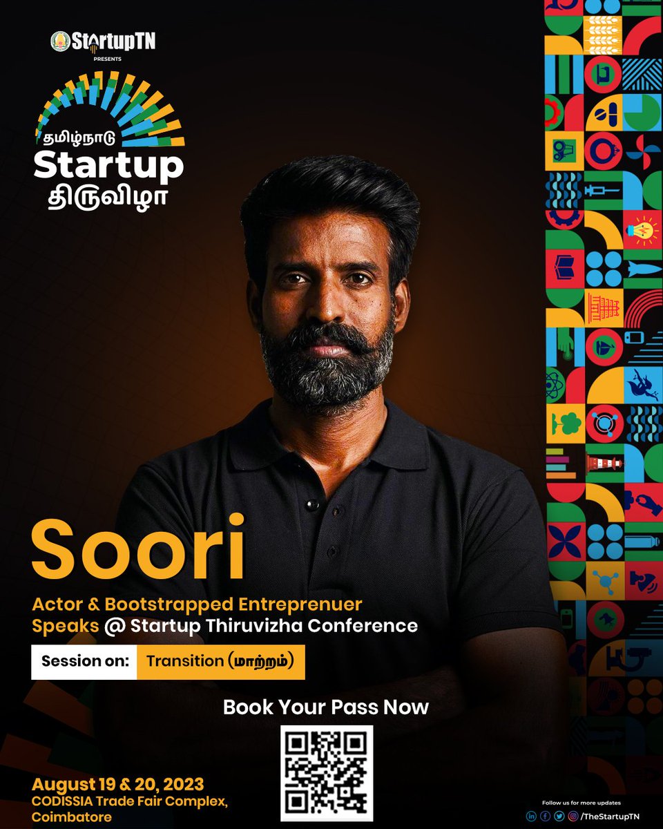 TheStartupTN's tweet image. #TamilNaduStartupThiruvizha #SpeakerAnnouncement !
Gladsome to welcome Mr. Soori Muthuchamy, Actor & Bootstrapped Entrepreneur. Hear the Entrepreneur in him talk on "Transition (#மாற்றம்)" at StartupTN's 🚀
@sooriofficial