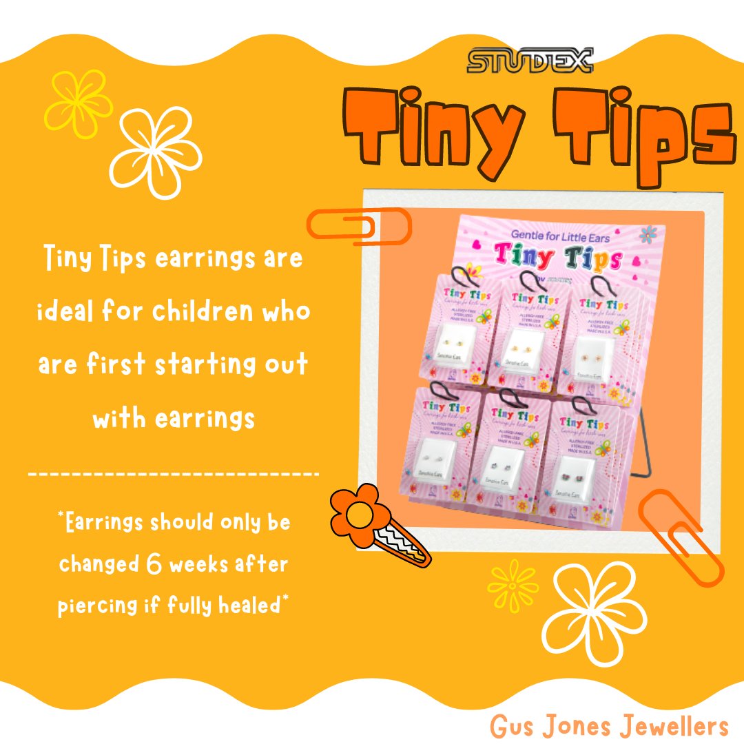 🌸Studex Tiny Tips🌸

Is your little one fancying something new? Tiny Tips are what to buy✨

Allergy-free and sterilised👧

*Earrings should only be changed 6 weeks after piercing if fully healed*💛

#studex #tinytips #piercing #earrings #kidsjewellery #gusjonesjewellers