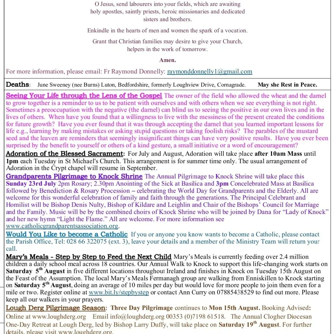 Stmichaelspari1's tweet photo. Our Weekly Parish Messenger-plz retweet
@derrydiocese
@TCDChaplains
@frbryanshortall
@Fr_Paddy
@G_KParish
@GreenloughP @GardinerStreet
@ParishGlanmire
@HolyTrinityPrsh
@iandkparish
@Columbans_Ire
@IrishColumbans
@jesuits_ireland
@Knockfestival
@KANDLEi
@KillannyP
@PortlaoiseParis https://t.co/LfO880rNl0