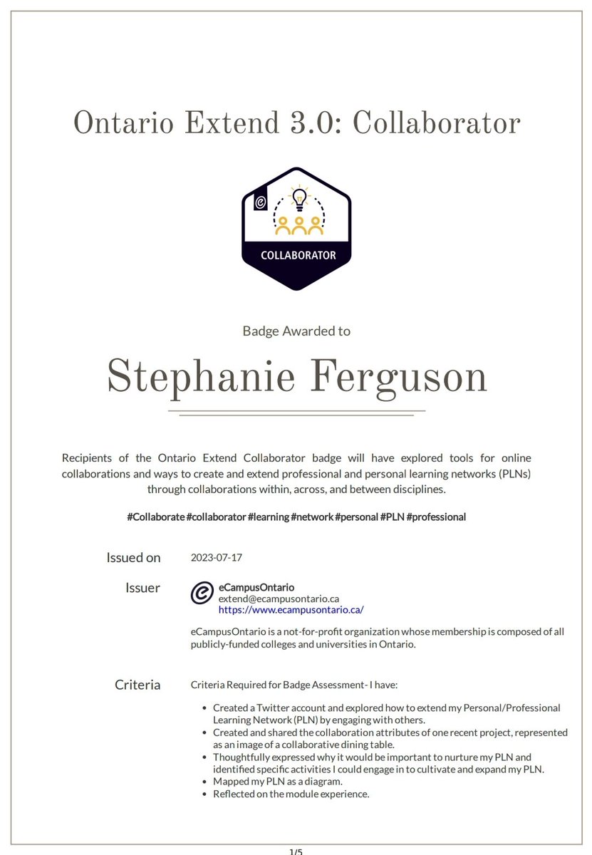 I received another @ontarioextend badge this week! 🎉 #Collaborator #oextend #TwoMoreToGo