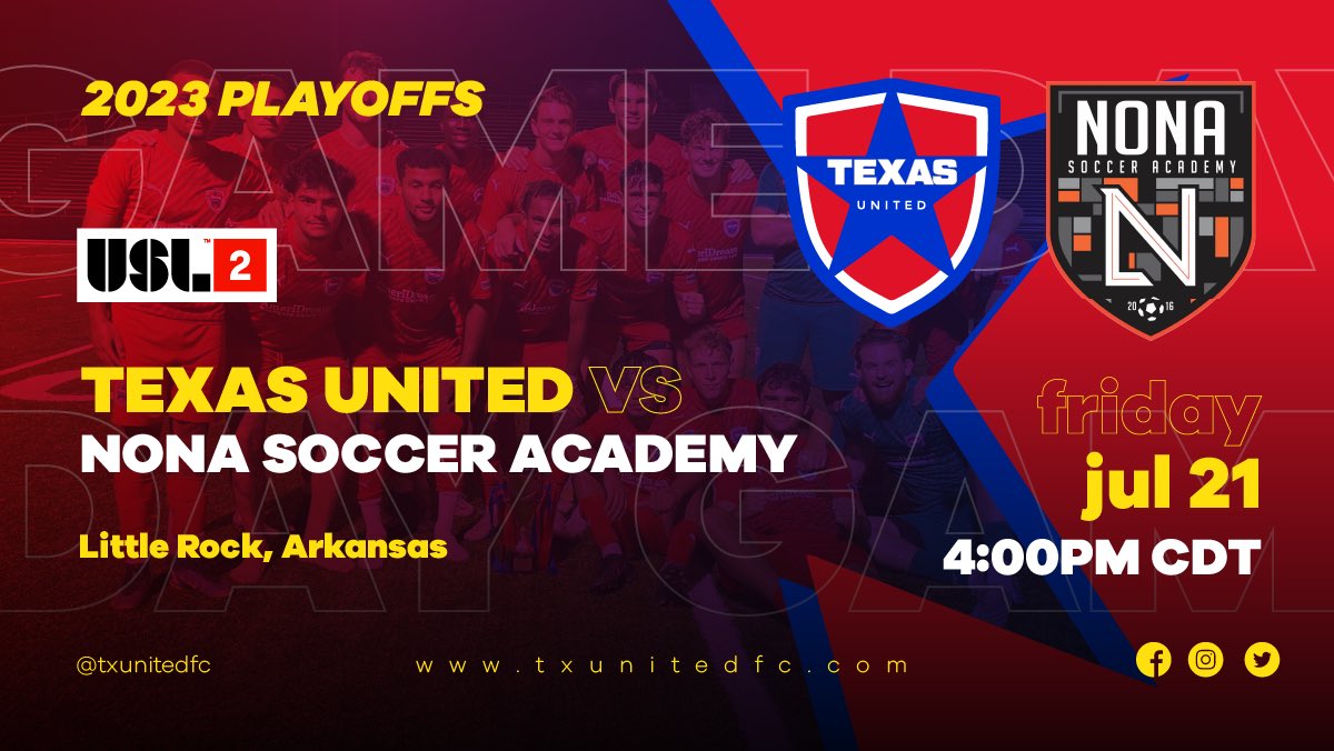 🚨PLAYOFF MATCHDAY🚨

⭐️it’s time for the first round of the USL League Two playoffs!

🆚 @nonafootballclub 
📍War Memorial Stadium
⏰ 4:00 CST
📺 Link in bio

#vamostexasunited