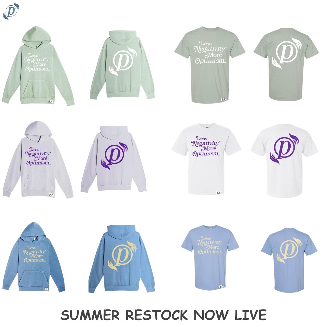 ProjOptimism's tweet image. It’s to hard to choose a favorite 💜💙💚 what’s yours? - Our summer restock is NOW LIVE! Use the link in our bio to purchase. Supporting this collection of merch helps to fund our annual Power of Giving Back to School Family Event and youth mentorship programs. 

#projectoptimism