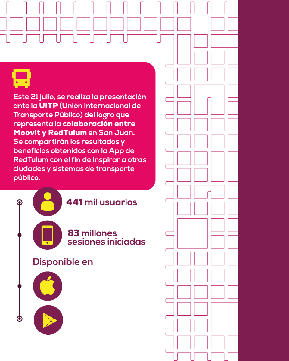 📲 Moovit y RedTulum: ¡Éxito en el transporte público de San Juan!

🗓️ Este 21 de julio se presentan ante la Unión Internacional de Transporte Público los logros del trabajo asociativo entre la empresa Moovit y RedTulum. 

📌 Más información en redtulum.gob.ar/novedad

#RedTulum