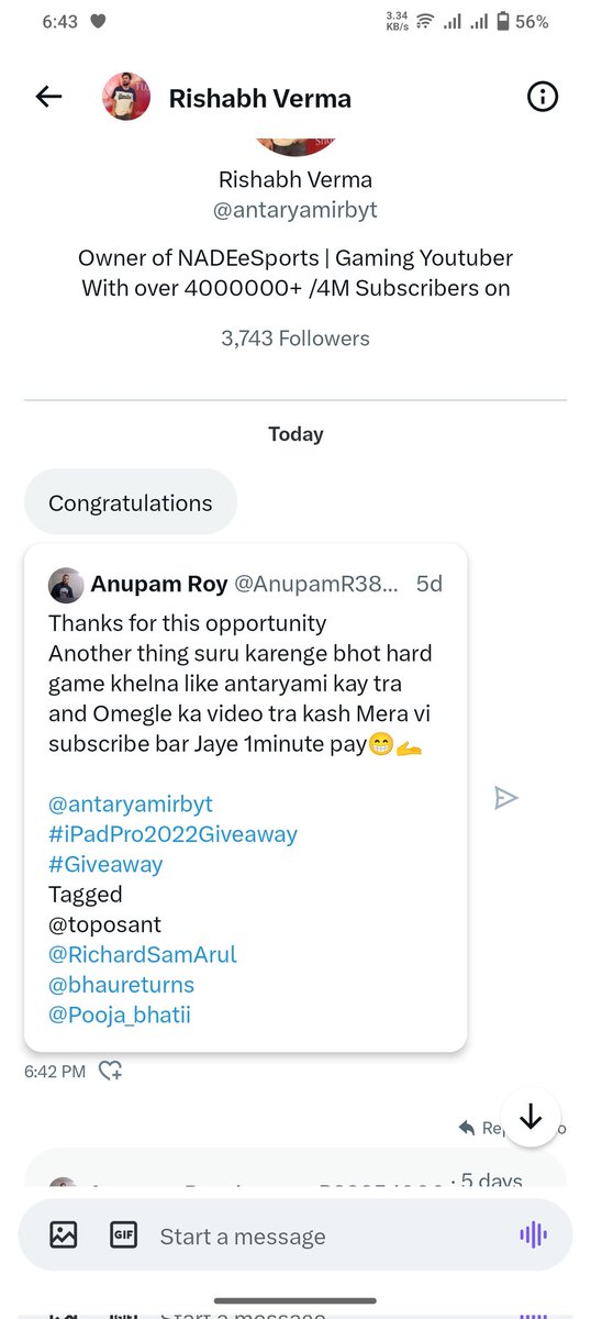 AnupamR38354900's tweet image. Any one see the scammer
@antaryamirbyt 
He is the scammer please banned this account
@TwitterSupport 
@KPDetectiveDept 
Full scammer asking money
Also without permission using antaryami gaming name please support guyys share for better reach
#stopscamming 
@Twitter 
@CCBBangalore