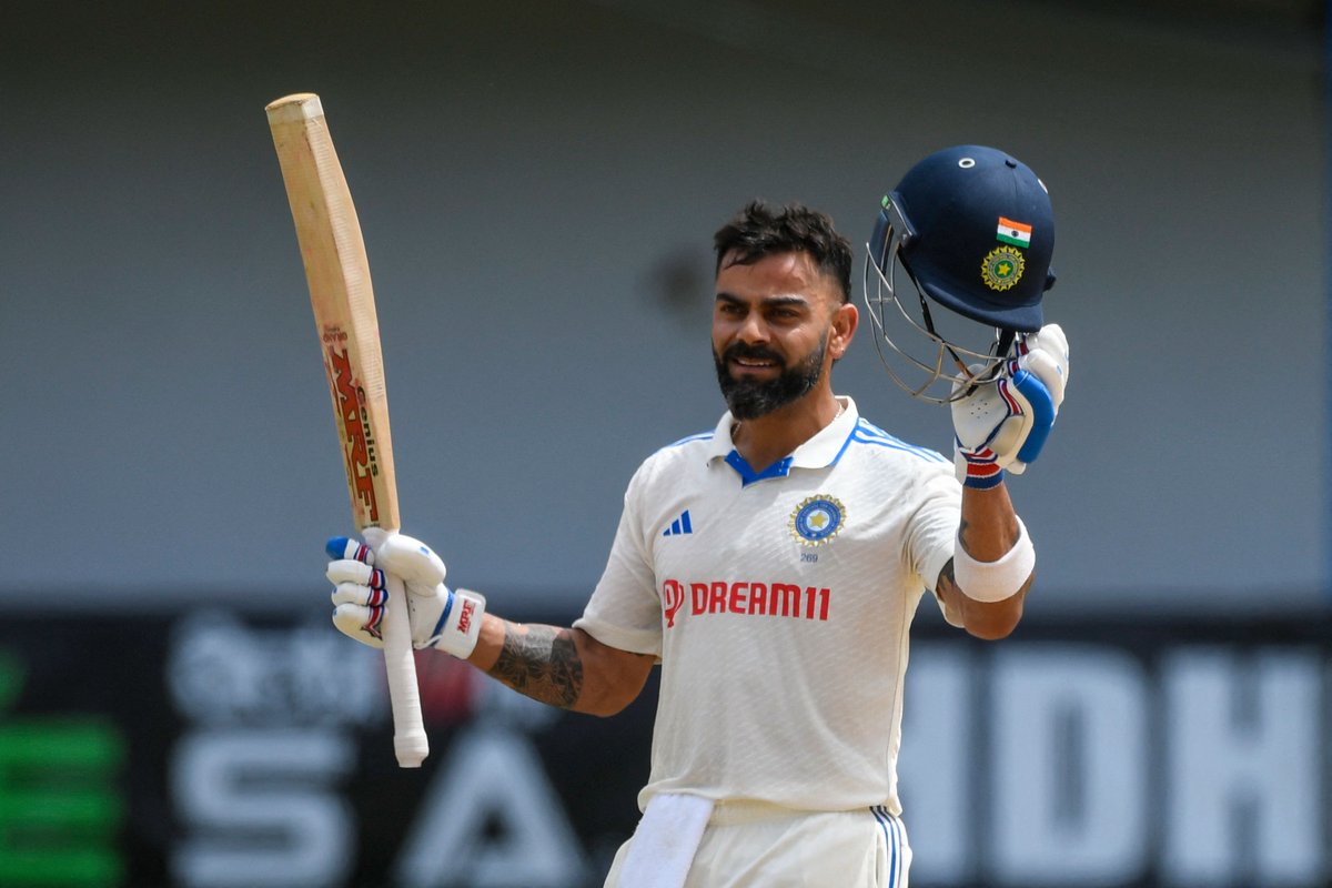 BCCI's tweet photo. In 📸📸

@imVkohli celebrates his 29th Test ton 🫡

#WIvIND https://t.co/H0DdmUrBm0