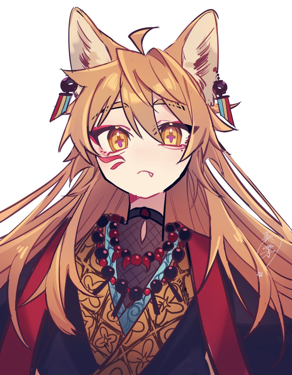 animal ears solo jewelry necklace long hair fox ears white background  illustration images
