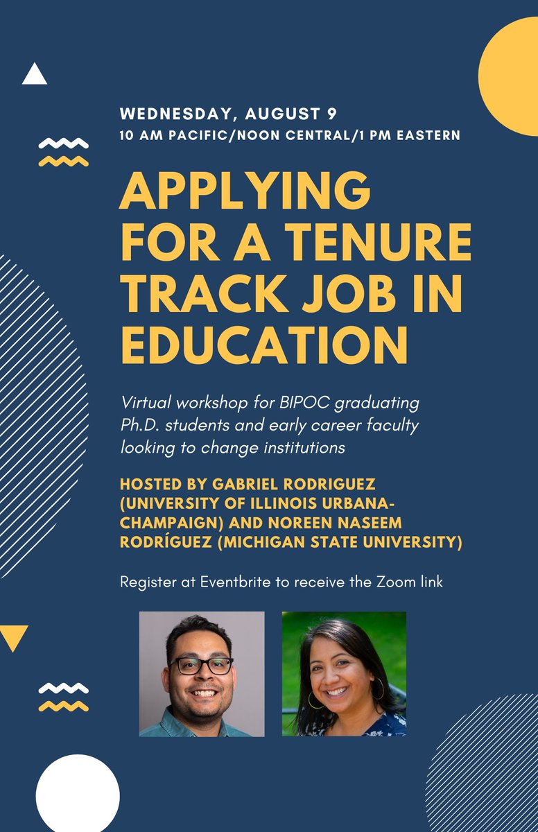 Rodriguez Squared are hosting a job application workshop for BIPOC PhD students and early career faculty on 8/9! We'll demystify job descriptions, offer advice on writing cover letters and application statements, and more! @gabrielruns_ Register here: eventbrite.com/e/applying-for…