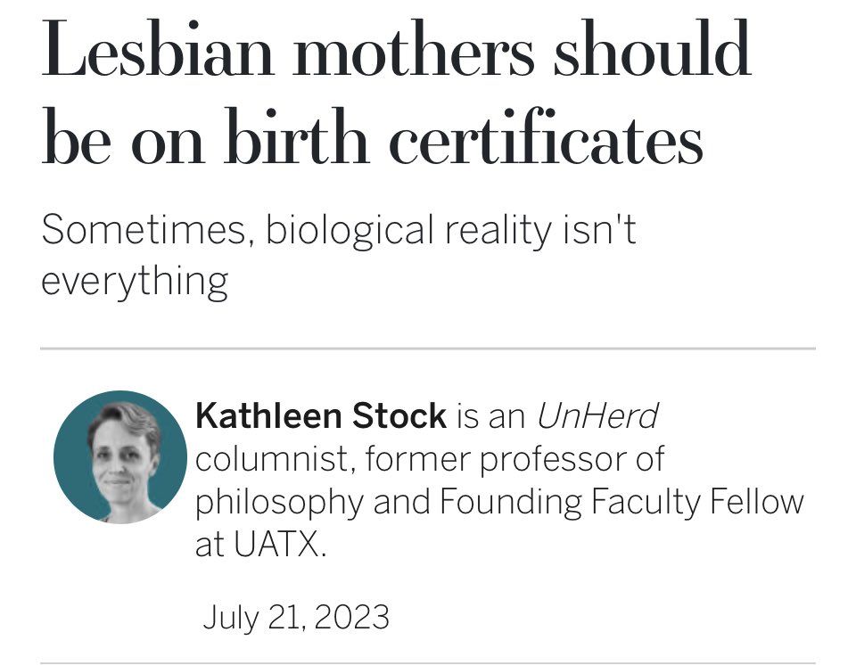 This is so embarrasing. 

Kathleen Stock, a grown woman with a full time job as an academic, just now realizing that her own arguments about biology (and reproductive role specifically) is now being used against her as a lesbian mother to a child she did not give birth to.