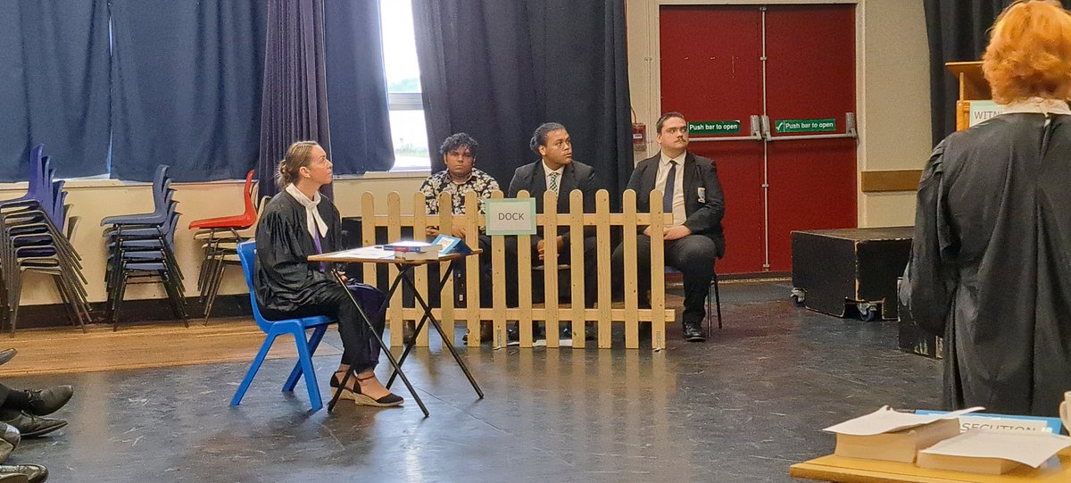 BWSixthFormVI's tweet photo. As part of Work Experience week, some of our Year 12s played key roles in the Enrichment Day Mock Trails. Well done everyone! #bishopwalsh #mocktrail #enrichment #sixthform https://t.co/ZQBeyfd4Sn