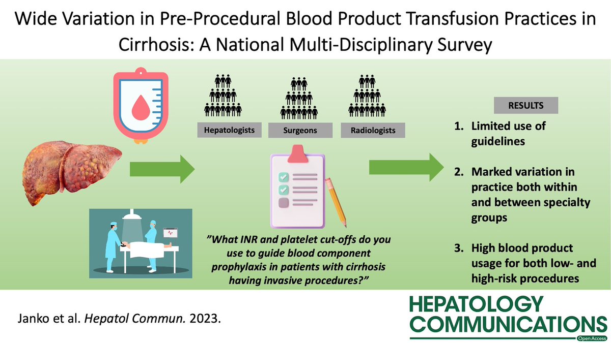 📑 Wide variation in pre-procedural blood product transfusion practices in #cirrhosis 🔴 Limited use of guidelines📃 🔴 Variability ⬆️ within and between specialty groups 🔴 High amounts of 🩸 products used in procedures #LiverTwitter #OpenAccess journals.lww.com/hepcomm/Fullte…