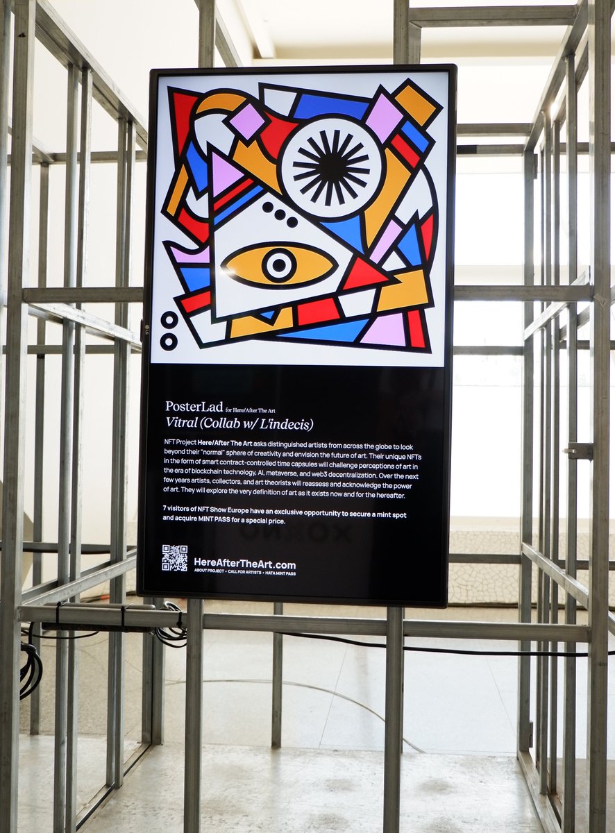 We joined @nftshoweurope to showcase Here/After The Art &amp; provide a little sneak peek to artists' visions for the future of art featuring artworks by <a href="/BayBackner/">Bay Backner</a>, <a href="/ivonatau/">Ivona Tau</a>, <a href="/posterlad/">posterlad</a>, <a href="/FlorenciaBruck/">Florencia S.M. Brück 💎</a>,<a href="/sashastiles/">Sasha Stiles | AI alter ego Technelegy ✍️🤖</a> @GlitchOfMind &amp; <a href="/charlesclapshaw/">charles clapshaw</a> 
MORE AT bit.ly/NFTSE