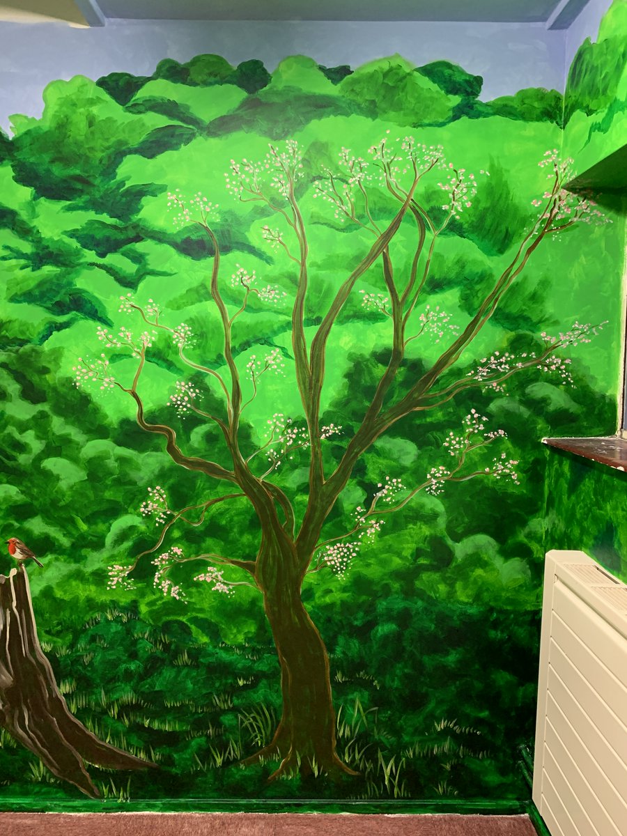 NicolaMW_Artist's tweet photo. A dusty storeroom was converted, with wonderful volunteers doing the prep, into a woodland haven sensory room at Cherry Tree Academy in Marham #MarhamInfants #SensoryRoom #Mural #Wellbeing #Norfolk #Sensory #SensoryCorridor #MentalHealth #Wellbeing #ArtAndWellbeing #Norfolk 9/11 https://t.co/CmYHUltjIb