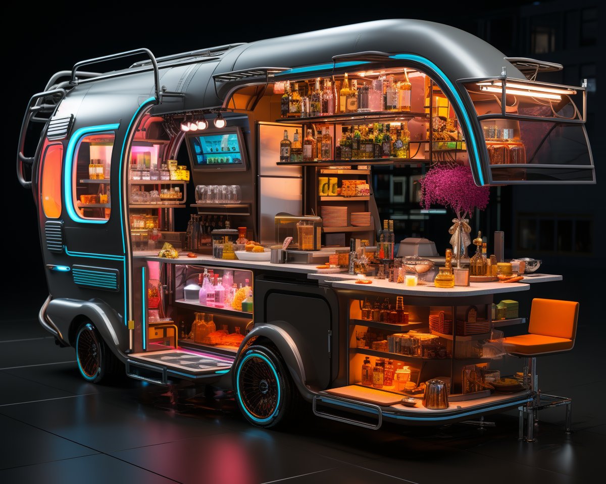 make_ai_art's tweet photo. @4rtofficial Futuristic food truck :) https://t.co/h1V1IzsLQo